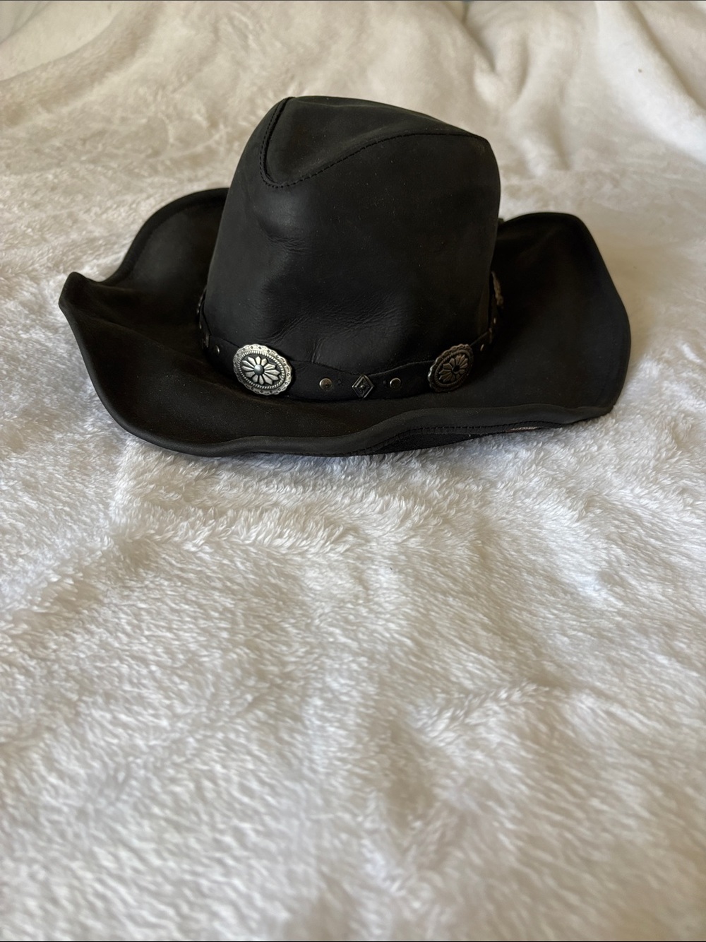 Stetson Black Leather Western Cowboy Hat with Concho Band